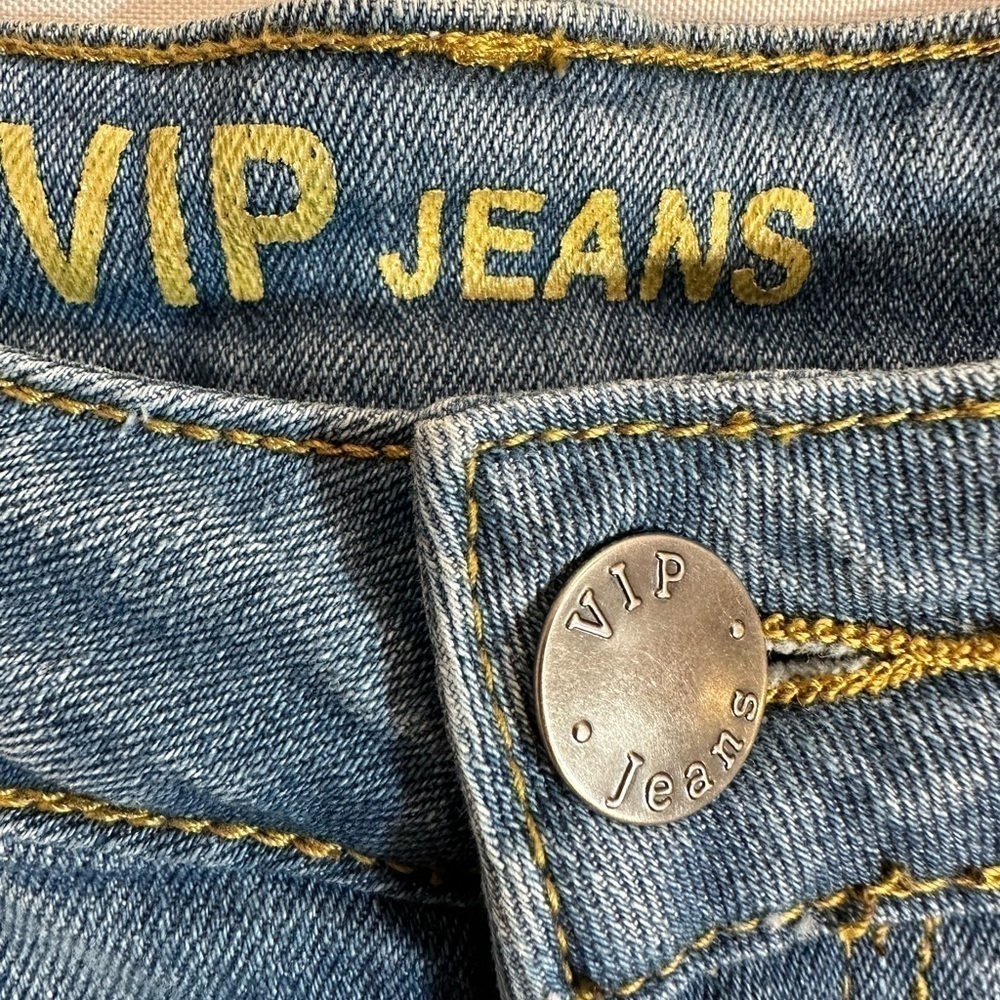 VIP Jeans Womens Blue Denim Distressed Ripped Jeans Size 9/10 Roll Up Hemline - Picture 5 of 16